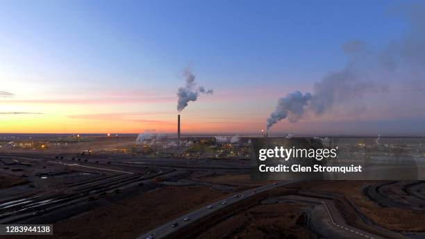fort mcmurray oilsands aerial view - oil sands stock pictures, royalty-free photos & images