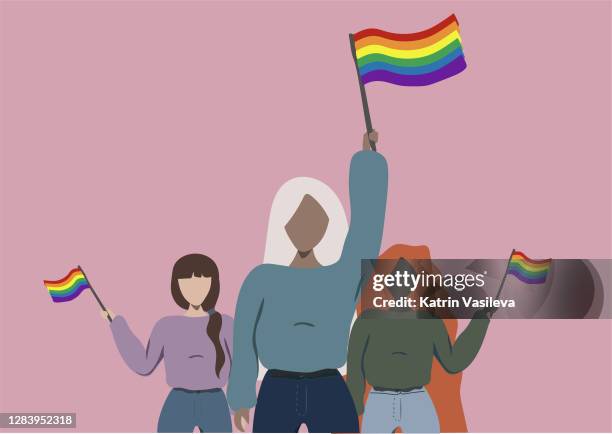 ilustraciones, imágenes clip art, dibujos animados e iconos de stock de mujeres que apoyan el orgullo lgbtq - teenage lesbian