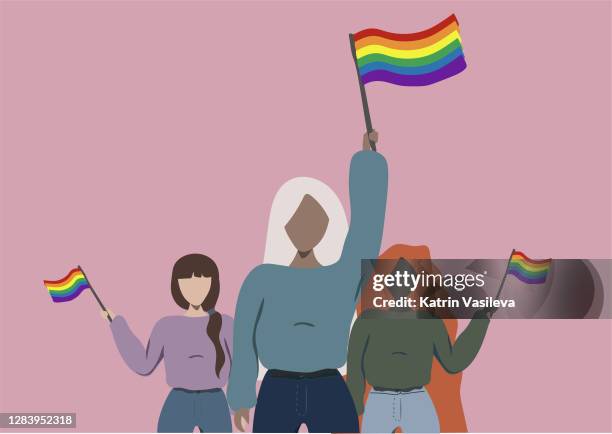 ilustraciones, imágenes clip art, dibujos animados e iconos de stock de mujeres que apoyan el orgullo lgbtq - evento orgullo lgtbiq