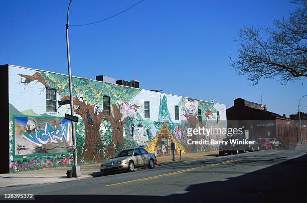 nyc, brooklyn, williamsburg, mural - painted wall stock pictures, royalty-free photos & images