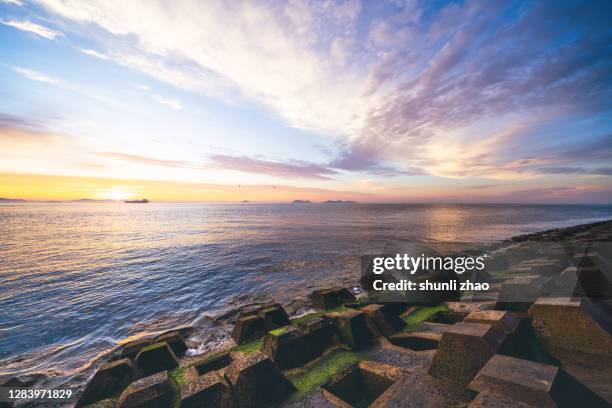 seascape at sunrise - dyke stockfoto's en -beelden