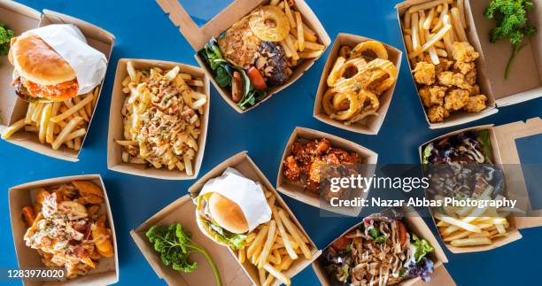 takeout food background. - take out food imagens e fotografias de stock