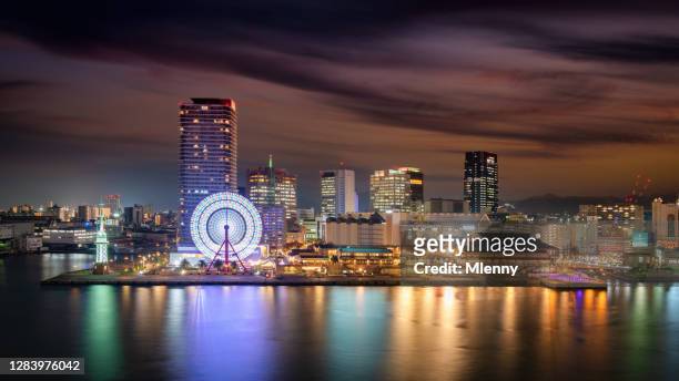 kobe harbor skyline at night cityscape panorama japan - kobe japan stock pictures, royalty-free photos & images