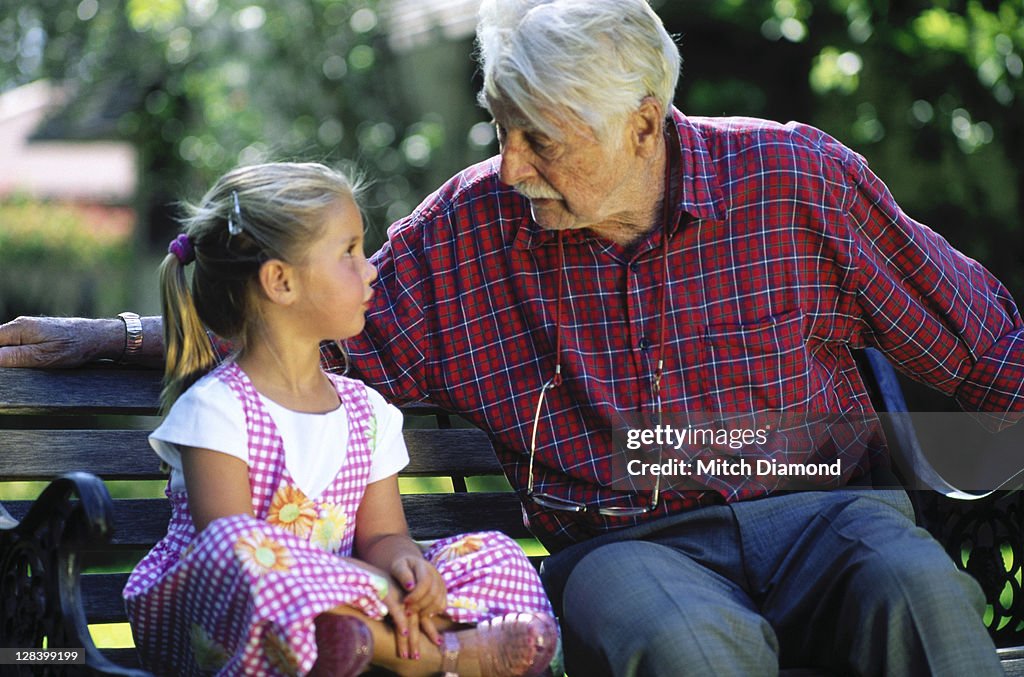 Grandfather and granddaughter outdoor