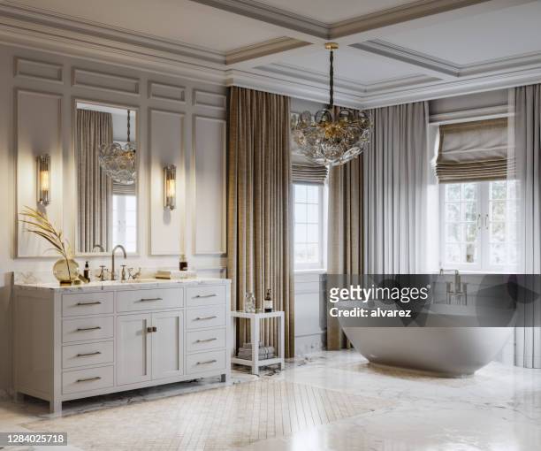 contemporary interior of a luxury bathroom - luxury stock pictures, royalty-free photos & images