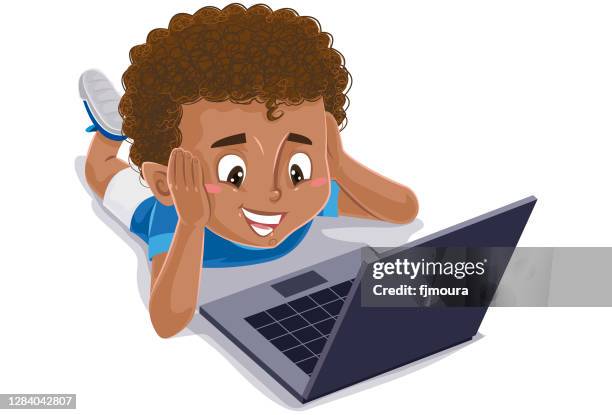 child reading and studying with book, notebook or tablet - digital native stock illustrations