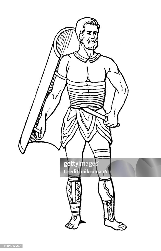 Old engraved illustration of Roman gladiator, The Murmillo
