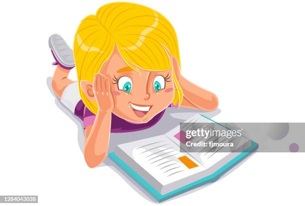 child reading and studying with book, notebook or tablet - kid homework computer stock illustrations