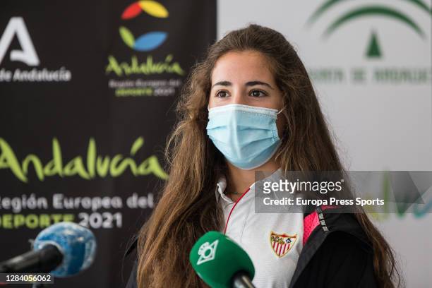 Cristina Yanes, Captain Sevilla FC female, attends during the presentation of the 54th Sevilla-Betis Rowing Regatta at the CAR of La Cartuja on...
