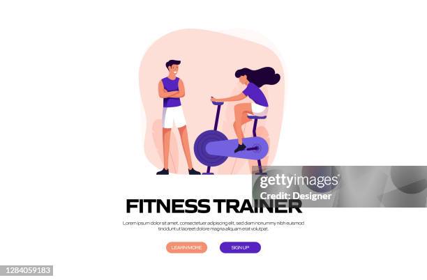 fitness and workout concept banner design. modern flat style vector illustration - fitness instructor stock illustrations