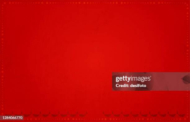 dark red grunge background with a pattern of row of dots and lighted diyas border - wallpapering decorating stock illustrations