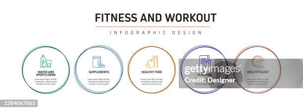 fitness and workout related process infographic template. process timeline chart. workflow layout with linear icons - runner stretching stock illustrations