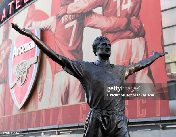 The Tony Adams statue oustide Emirates Stadium before the UEFA Europa League Group B stage match between Arsenal FC and Molde FK on November 05, 2020...