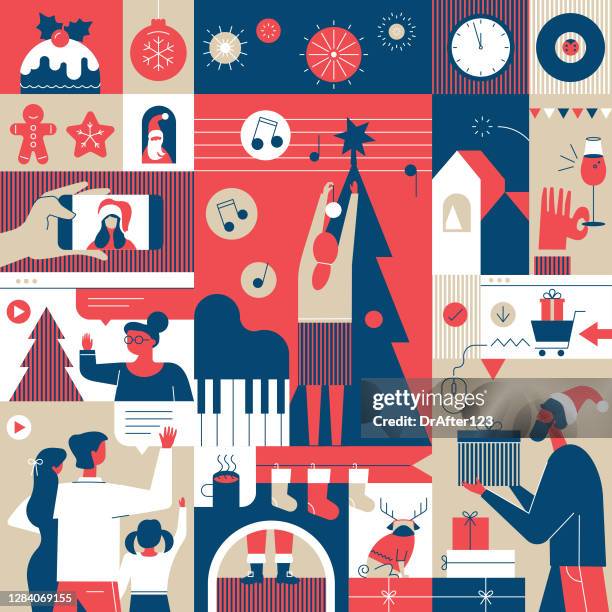 ilustraciones, imágenes clip art, dibujos animados e iconos de stock de espíritu de vacaciones de diciembre - musical notes tree