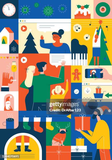 december holidays vibrant concept - family fire pit stock illustrations