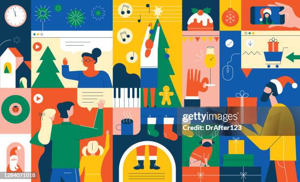 bildbanksillustrationer, clip art samt tecknat material och ikoner med december helgdagar vibrant concept - skål tilldragelse som firas