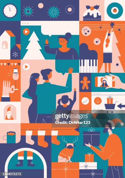 enjoying december holidays - family fire pit stock illustrations