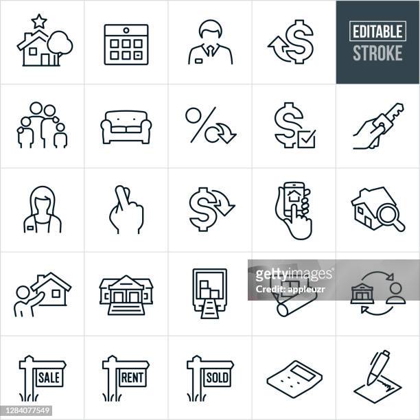 real estate thin line icons - editable stroke - mortgage stock illustrations