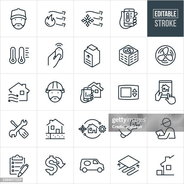 heating and cooling thin line icons - editable stroke - furnace stock illustrations