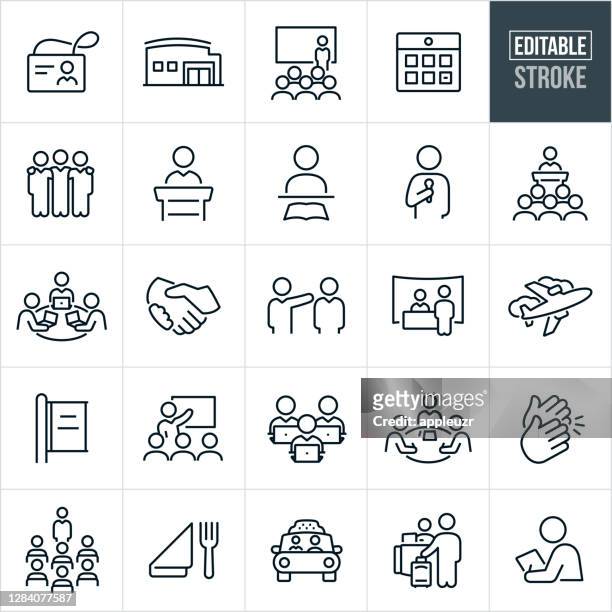 convention thin line icons - editable stroke - business stock illustrations