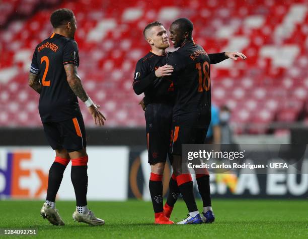 Glen Kamara of Rangers celebrates after scoring his team's second goal with Steven Davis of Rangers during the UEFA Europa League Group D stage match...