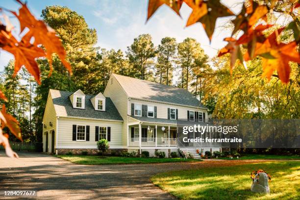 colonial style house - the fall stock pictures, royalty-free photos & images