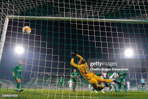 Harry Kane of Tottenham Hotspur scores his sides first goal during the UEFA Europa League Group J stage match between PFC Ludogorets Razgrad and...