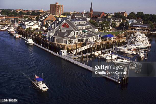 aerial of pickering wharf, salem, ma - salem massachusetts stock pictures, royalty-free photos & images