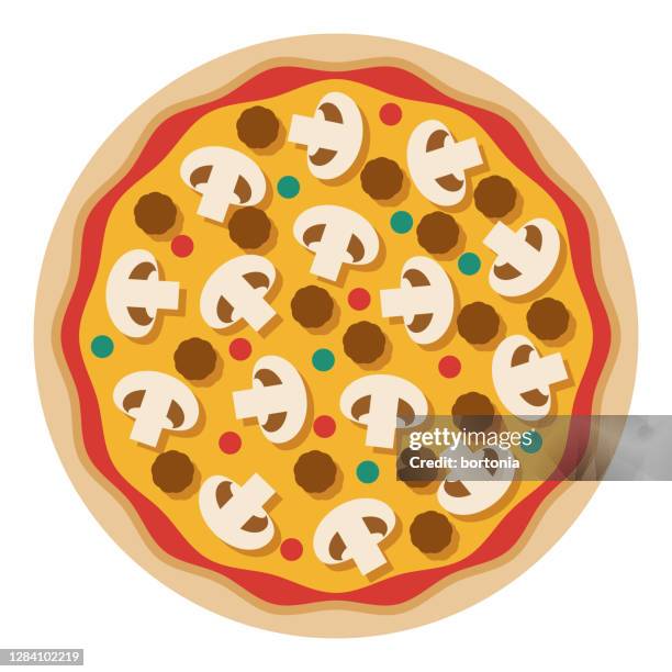 sausage and mushroom pizza icon on transparent background - chorizo stock illustrations