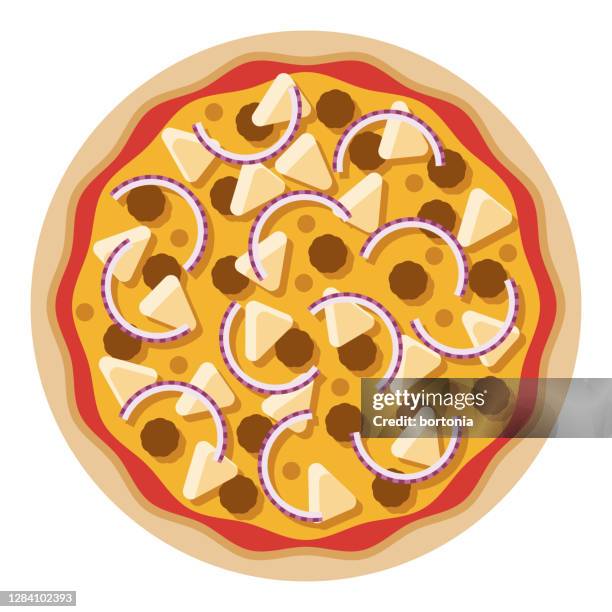 beef, onion and pineapple pizza icon on transparent background - pineapple pizza stock illustrations