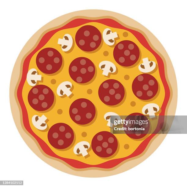 ilustrações de stock, clip art, desenhos animados e ícones de pepperoni mushroom pizza icon on transparent background - pizza-de-pepperoni