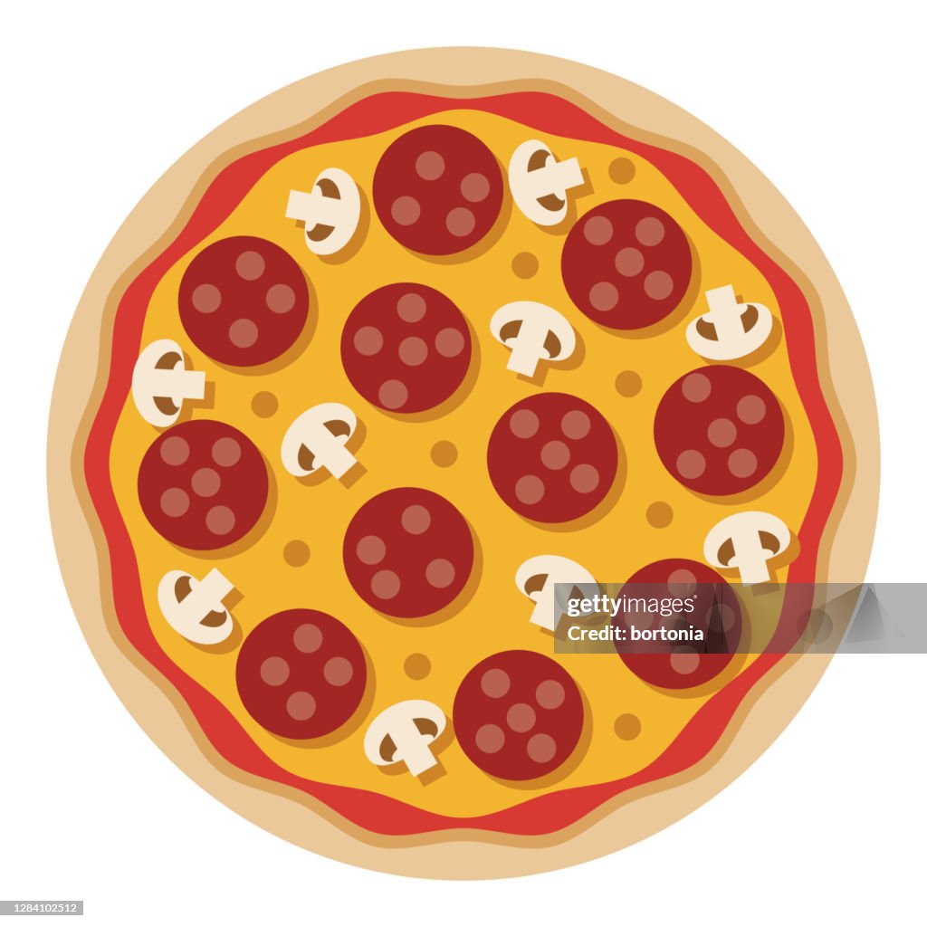 Pepperoni Mushroom Pizza Icon on Transparent Background