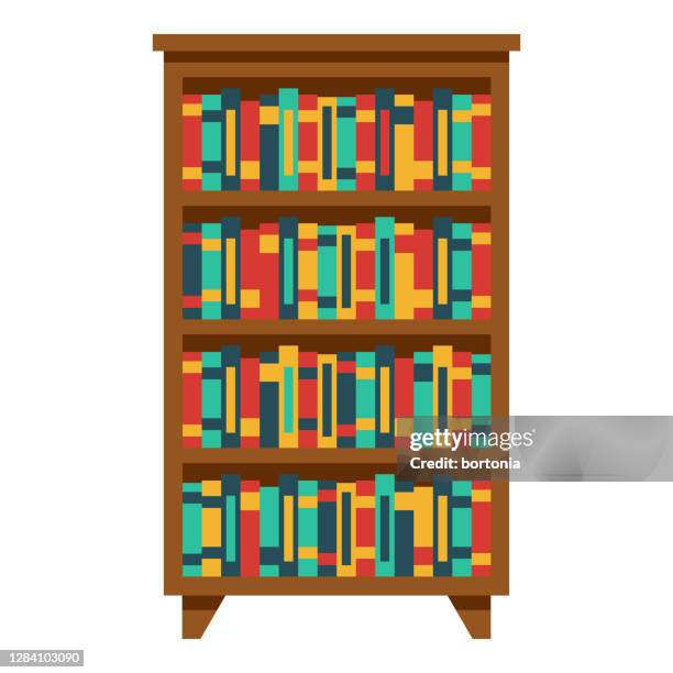 bookshelf icon on transparent background - bookcase stock illustrations