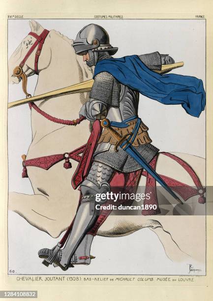 medieval french knight jousting, early 16th century - jousting stock illustrations