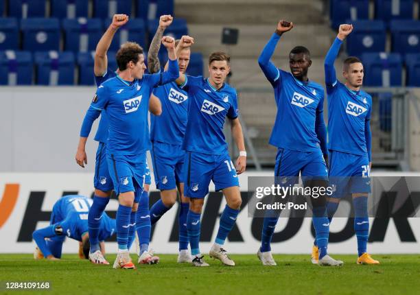 Munas Dabbur of Hoffenheim celebrates after scoring his team's first goal during the UEFA Europa League Group L stage match between TSG Hoffenheim...