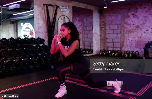 Trainer Emma Jones takes part in a Kobox workout at KOBOX Chelsea on November 04, 2020 in London, England. KOBOX offers 50-minute combination...