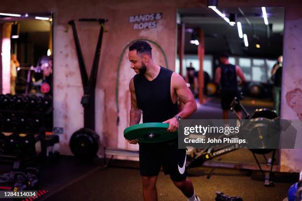 Trainer Connor Clachar takes part in a Kobox workout at KOBOX Chelsea on October 22, 2020 in London, England. KOBOX offers 50-minute combination...