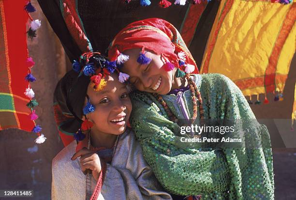 2 girls, atlas mts, morocco - moroccan girls stock pictures, royalty-free photos & images