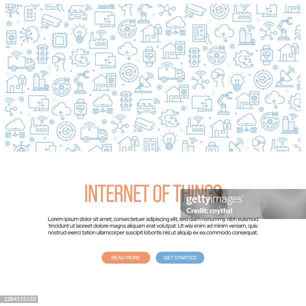 internet of things related banner design with pattern. modern line style icons vector illustration - artificial intelligence car stock illustrations