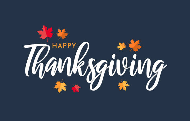 Happy Thanksgiving lettering background with leafs. Vector