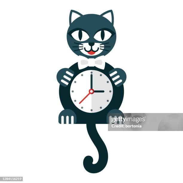 bildbanksillustrationer, clip art samt tecknat material och ikoner med kitty cat klocka ikon på transparent bakgrund - vintage cat clock