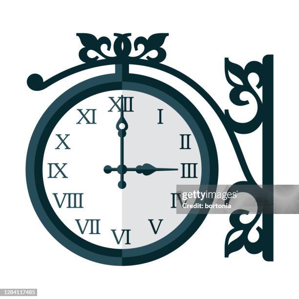 antique railway clock icon on transparent background - wrought iron stock illustrations