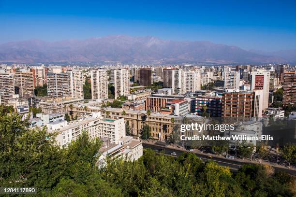 View of downtown Santiago from Cerro Santa Lucia, Santa Lucia park, Santiago, Santiago Province, Chile, South America.