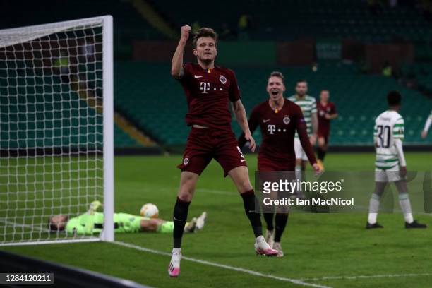 Ladislav Krejci of Sparta Prague celebrates after he scores his team's fourth goal during the UEFA Europa League Group H stage match between Celtic...