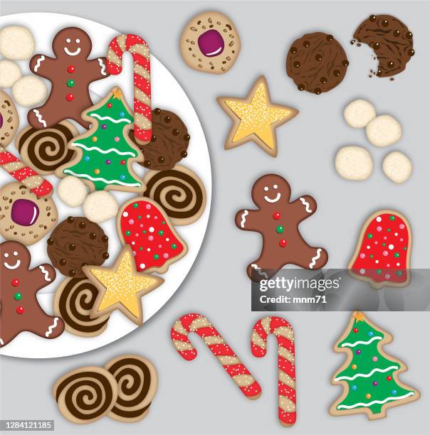 illustrations, cliparts, dessins animés et icônes de illustration numérique de biscuits de noël - biscuit au sucre