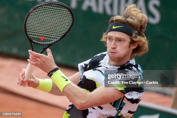 October 03. Andrey Rublev of Russia in action against Kevin Anderson of South Africa in the third round of the Women's Singles competition on Court...