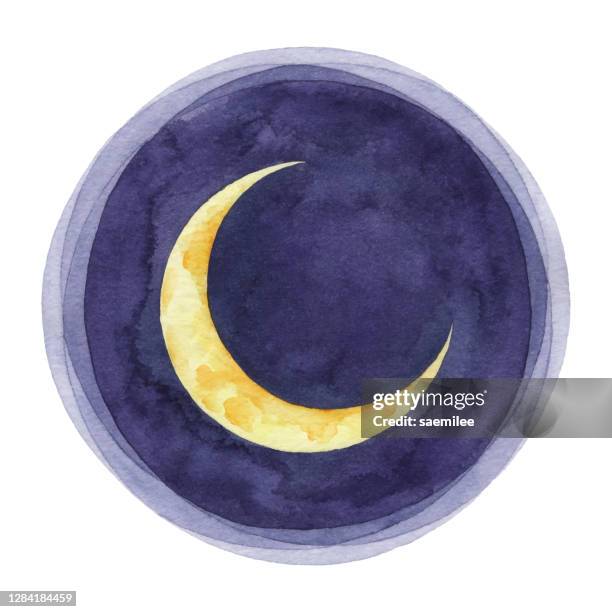 watercolor crescent moon - planetary moon stock illustrations