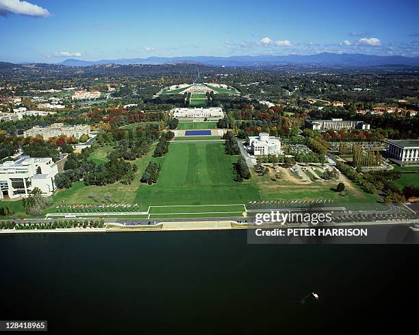 canberra, australia (aerial) - lake burley griffin stock pictures, royalty-free photos & images