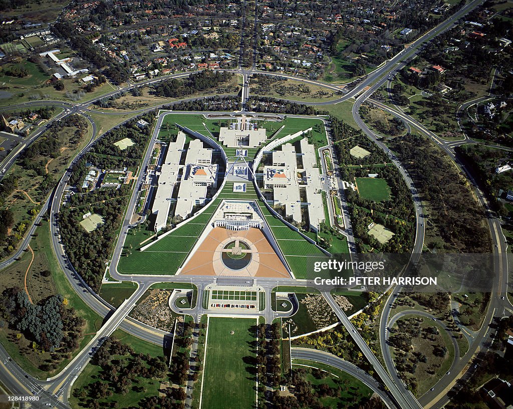 Parliament house, canberra, australia (aerial)