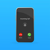 Incoming call in flat style. Perspective vector. Accept button, decline button. Black background. Vector flat design. Call screen mockup.